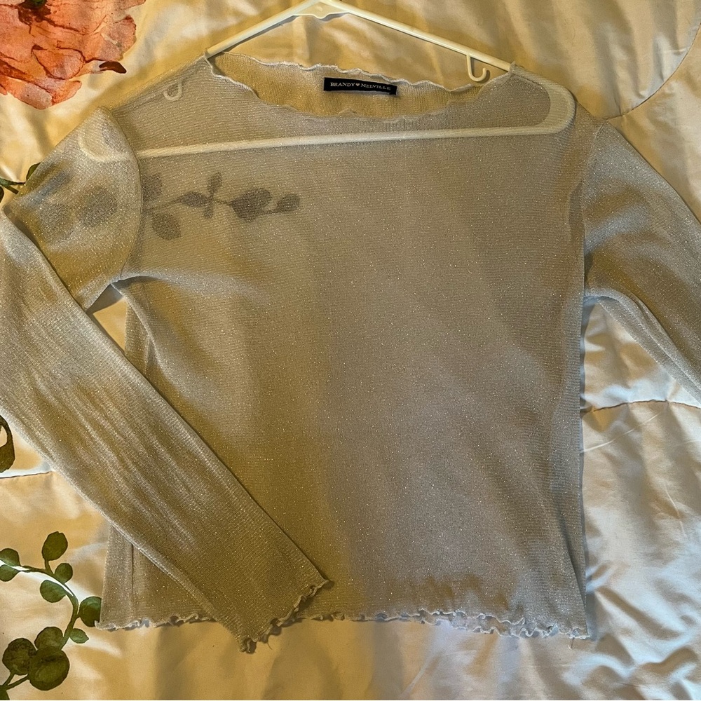 Brandy Melville Sheer Sparkly Silver Top